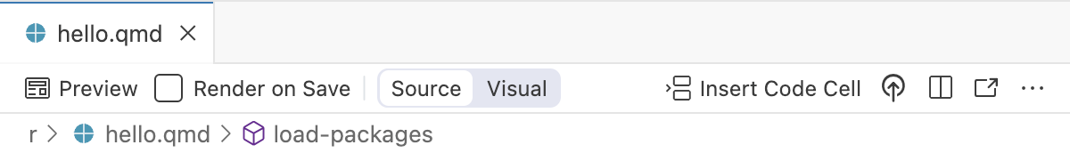 The top of the Positron code editor. The left side of the editor tab area includes a Preview button.